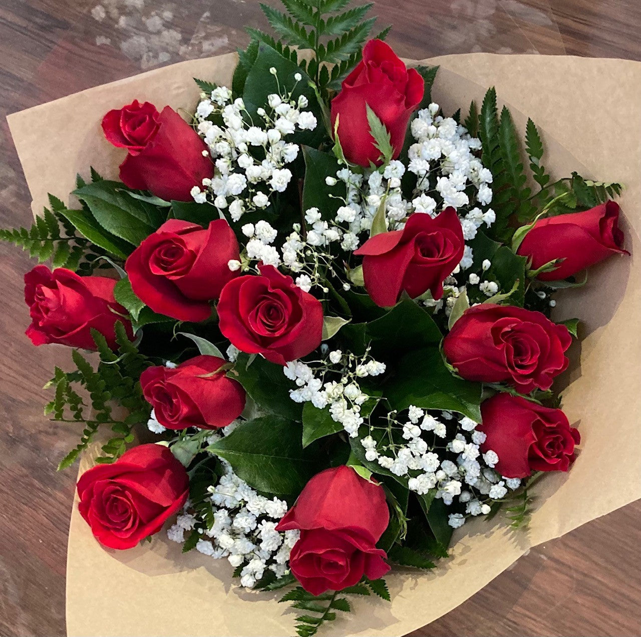 Dozen Roses with Baby's Breath